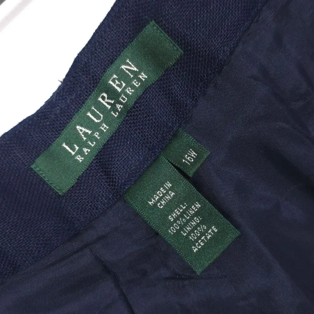 LAUREN RALPH LAUREN‎ New Women’s Pants 16W Navy 100% LINEN Trousers Wide Leg